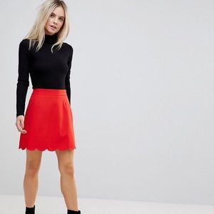 ASOS Red A-Line Mini Skirt with Scallop Hem